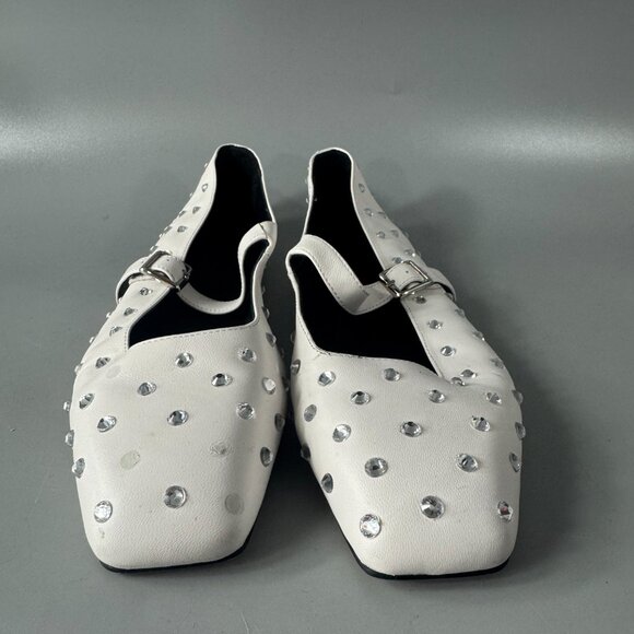 Tony Bianco White Sparkle Rhinestone Square-Toe Buffy Flats, Size 8.5 - Picture 4 of 16